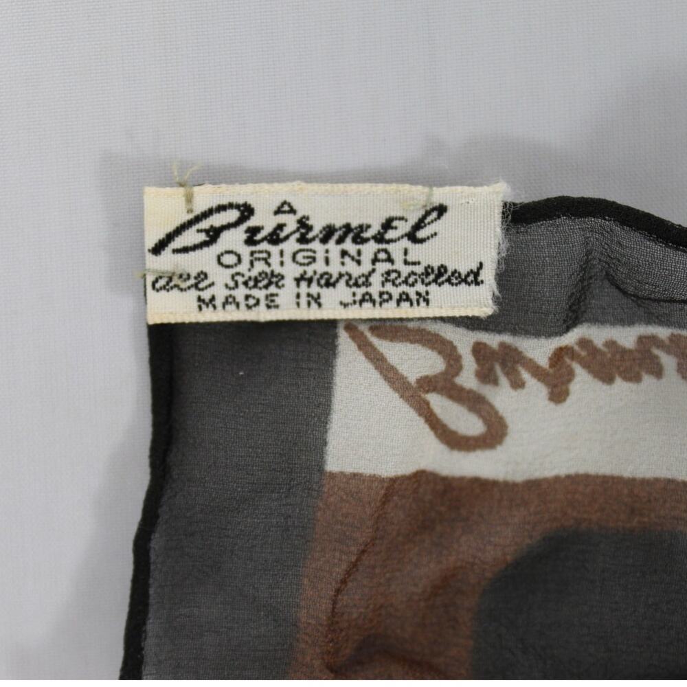 Vintage Burmel pocket square scarf 21"x 20.5" pattern brown white black SILK - Picture 8 of 8
